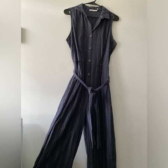 Vintage style striped cotton romper light denim cotton - Picture 1 of 11